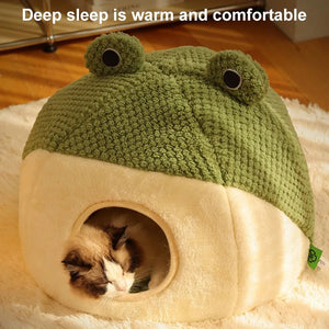 Cute Frog Dog Bed | Soft Plush Warm Pet Sofa