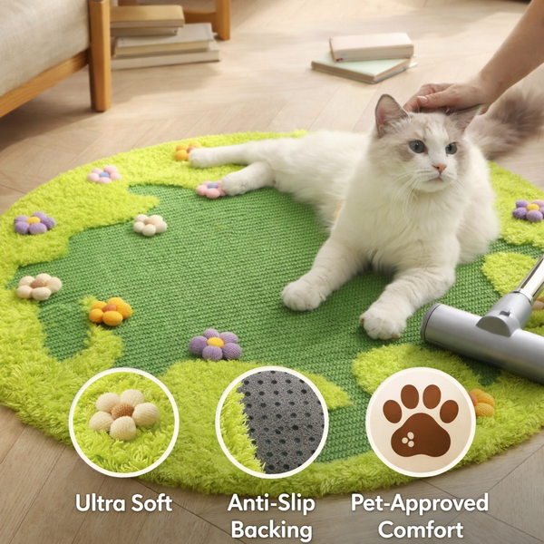 Flower Meadow Sisal Cat Round Scratching Rug