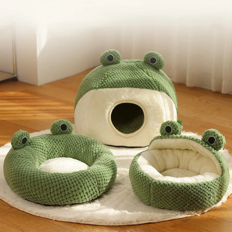 Cute Frog Dog Bed | Soft Plush Warm Pet Sofa