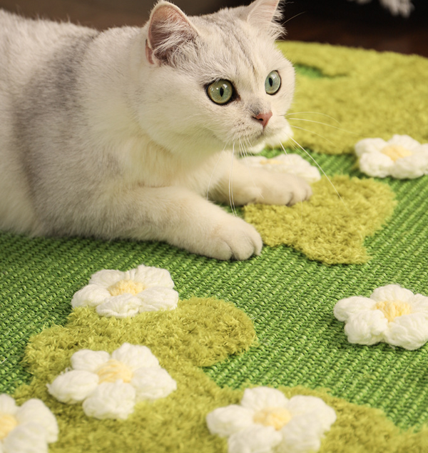 Flower Meadow Cat Round Scratching Rug