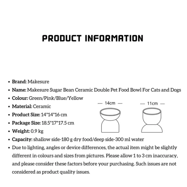 Sugar Bean Ceramic Double Pet Bowls For Cat and Small Dogs